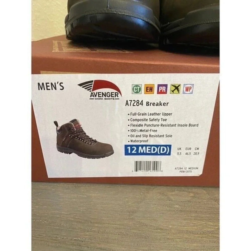 Avenger Brown Leather Work Boots Waterproof Composite Toe A7284 Breaker Mens 12D